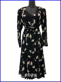 Albert Nipon Black White Floral Dress Georgette Sheer Layer Vintage 70s Feminine