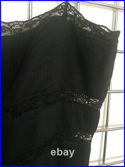 Alberta Ferretti Vintage 90s Black Pleated Lace Midi Dress 1997 ss Runway Slip
