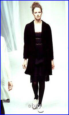Alberta Ferretti Vintage 90s Black Pleated Lace Midi Dress 1997 ss Runway Slip