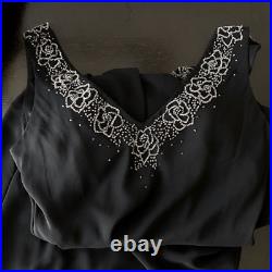 Alex Evenings Dress 4 Vintage Gem Embellished Black Ruffle Hem Midi Slip