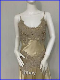 Alexander McQueen Predeath O5 Vintage Yellow Silk Slip Dress W Lace Trim 42