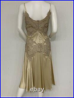 Alexander McQueen Predeath O5 Vintage Yellow Silk Slip Dress W Lace Trim 42