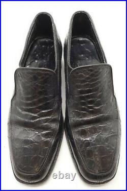 Ambassador Black Vintage Exotic Crocodile Slip On Dress Loafers Shoes Men's 8 D