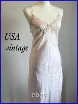 American Vintage Petit Rose And Lace Switching Silk Satin Slip Dress