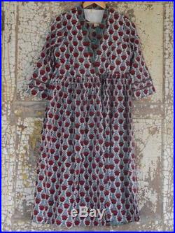 Anokhi Maxi Dress Vintage Hand Block Print Cotton Red Dress with Slip