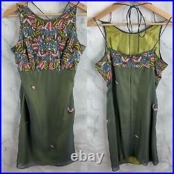 Anopia Collezioni dress Vintage 100% Silk floral Beaded Embroidered Slip green