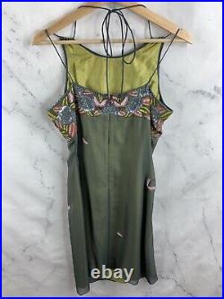 Anopia Collezioni dress Vintage 100% Silk floral Beaded Embroidered Slip green