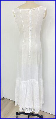 AntIque Victorian Batiste White Cotton NIghgown Slip Dress Ruffle Collar S