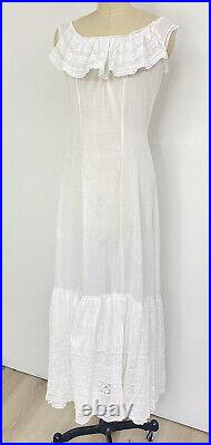 AntIque Victorian Batiste White Cotton NIghgown Slip Dress Ruffle Collar S