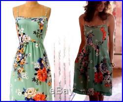 Anthropologie 100% Silk Vintage Floral Print Verdant Slip Dress Odille Green S 4