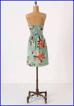 Anthropologie 100% Silk Vintage Floral Print Verdant Slip Dress Odille Green S 4