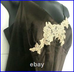 Anthropology COLLETTE DINNIGAN 100% SILK Dress Brown Large lg Vintage LACE Slip