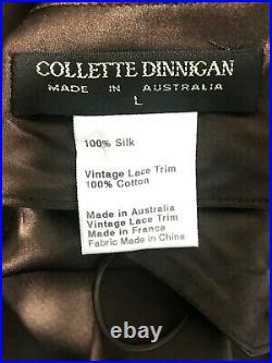 Anthropology COLLETTE DINNIGAN 100% SILK Dress Brown Large lg Vintage LACE Slip