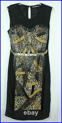 Antik Batik Bistro Dress Women's Large 42 Beaded Sequin 100% Silk Sheath Dress