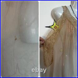 Antique 1900s Pink Lace Sheer Victorian Babydoll Lingerie Gown Dress Chemise