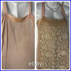 Antique 1900s Pink Rococo Silk Lace Embroidered Art Deco Slip Boudoir Dress