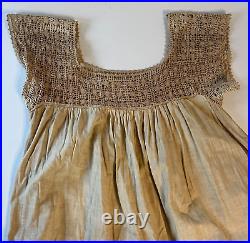 Antique 1910's Embroidered Lace Harness Neck White (Yellowed) Farm Nightgown