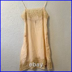 Antique 1920 1930s Small Peach Silk Slip Teddy Lace Lingerie Chemise Night Gown