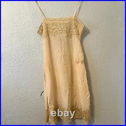 Antique 1920 1930s Small Peach Silk Slip Teddy Lace Lingerie Chemise Night Gown