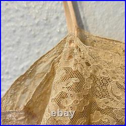 Antique 1920 1930s Small Peach Silk Slip Teddy Lace Lingerie Chemise Night Gown