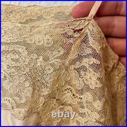 Antique 1920 1930s Small Peach Silk Slip Teddy Lace Lingerie Chemise Night Gown