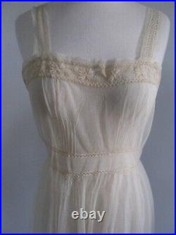 Antique 1920's Elegant Thin Net Lace Slip Dress All Original Sexy Candlelight