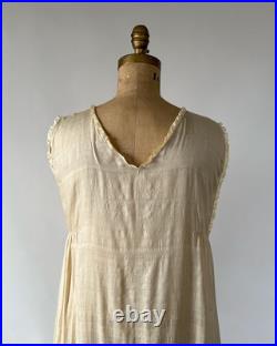 Antique 1920s Beige Silk Slip Dress Lingerie Chemise Night Gown Embroidered S M