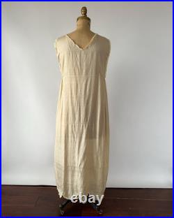 Antique 1920s Beige Silk Slip Dress Lingerie Chemise Night Gown Embroidered S M