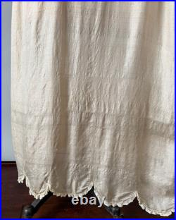 Antique 1920s Beige Silk Slip Dress Lingerie Chemise Night Gown Embroidered S M