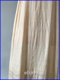 Antique 1920s Beige Silk Slip Dress Lingerie Chemise Night Gown Embroidered S M