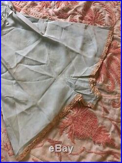Antique 1920s Blue Silky Teddy Dress Lace Playsuit Flower Romper Ribbon Vintage