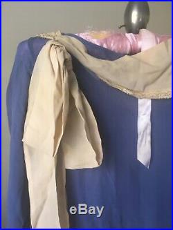 Antique 1920s Dusty BLUE Crepe Silk Flapper DRESS Tiered Ruffles with Slip Vintage