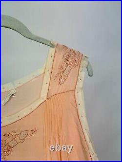 Antique 1920s Light Pink Silk Chemise Embroidered Slip France J. L. Hudson AS IS