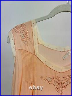 Antique 1920s Light Pink Silk Chemise Embroidered Slip France J. L. Hudson AS IS