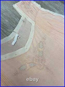 Antique 1920s Light Pink Silk Chemise Embroidered Slip France J. L. Hudson AS IS