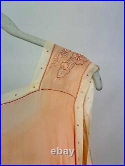 Antique 1920s Light Pink Silk Chemise Embroidered Slip France J. L. Hudson AS IS