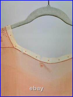 Antique 1920s Light Pink Silk Chemise Embroidered Slip France J. L. Hudson AS IS