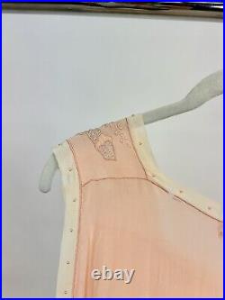 Antique 1920s Light Pink Silk Chemise Embroidered Slip France J. L. Hudson AS IS