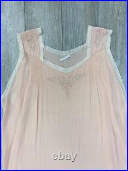 Antique 1920s Light Pink Silk Chemise Embroidered Slip France J. L. Hudson AS IS