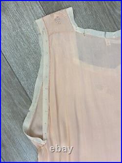 Antique 1920s Light Pink Silk Chemise Embroidered Slip France J. L. Hudson AS IS