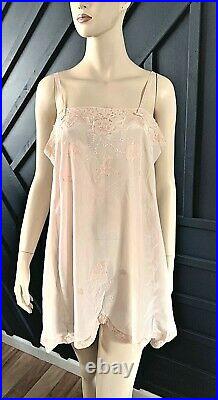 Antique 1920s Peach Silk Flapper Chemise Slip Dress Handmade Lace Lingerie