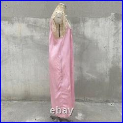 Antique 1920s Pink Silk Dress Slip Floral Lace Yellow Silk Flower Vintage