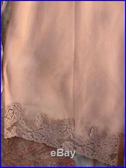Antique 1920s Pink Silk Teddy Dress Slip Lace Playsuit Aulk Flower Romper Ribbon