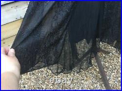 Antique 1920s black beaded dress drop waist sleeveless with inner lining/ slip