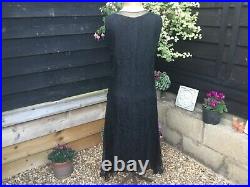 Antique 1920s black beaded dress drop waist sleeveless with inner lining/ slip
