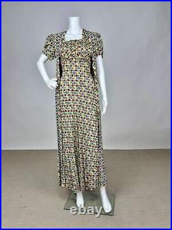 Antique 1930s 1940s Floral Print Rayon Slip & Dressing Robe Pink Blue green