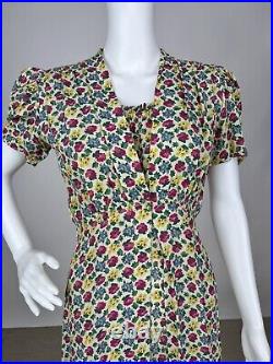 Antique 1930s 1940s Floral Print Rayon Slip & Dressing Robe Pink Blue green