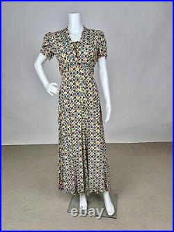 Antique 1930s 1940s Floral Print Rayon Slip & Dressing Robe Pink Blue green