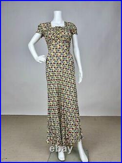 Antique 1930s 1940s Floral Print Rayon Slip & Dressing Robe Pink Blue green