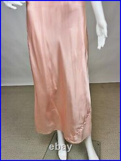 Antique 1930s 1940s Pink Rayon Slip Dress Night gown Full Length Lace Trim AS IS